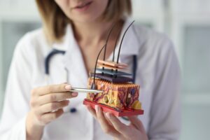 doctor explaining advanced hair loss therapies near Brookline MA